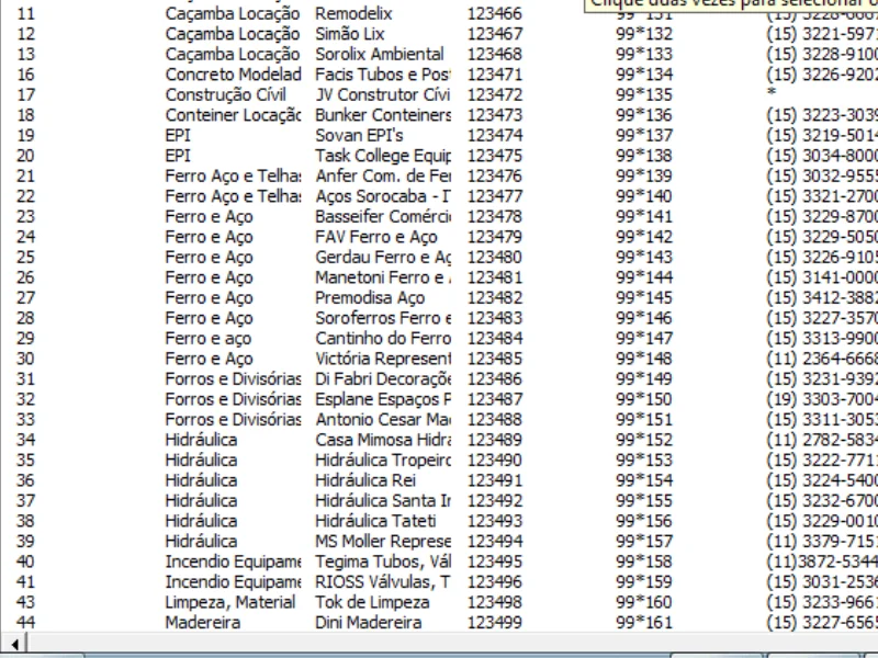Lista de Fornecedores